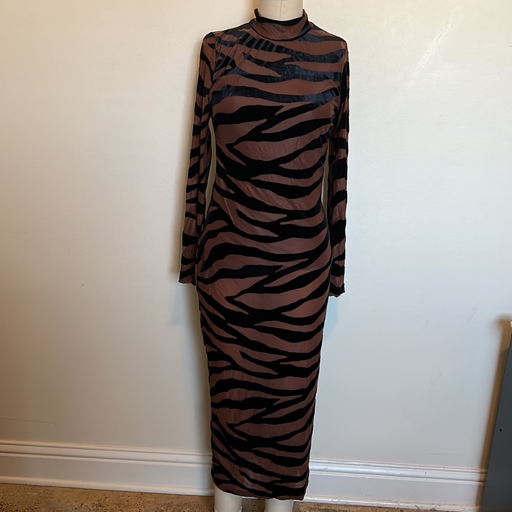 Sexy Tiger Print Midi Bodycon Dress